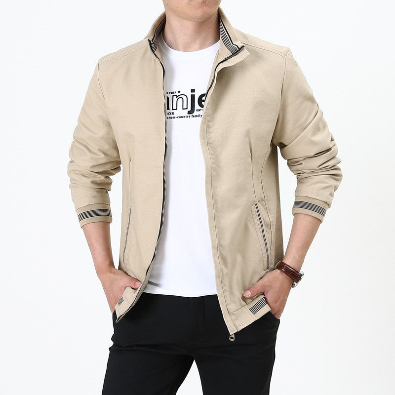 Herren nan taillierte Harrington-Jacke aus Baumwoll-Twill mit verdecktem Reißverschluss und gestreiften Bündchen EB