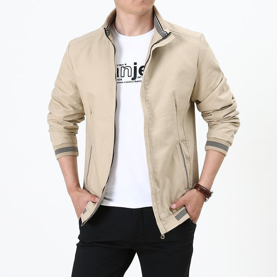 Herren  taillierte Harrington-Jacke aus Baumwoll-Twill mit verdecktem Reißverschluss und gestreiften Bündchen EB