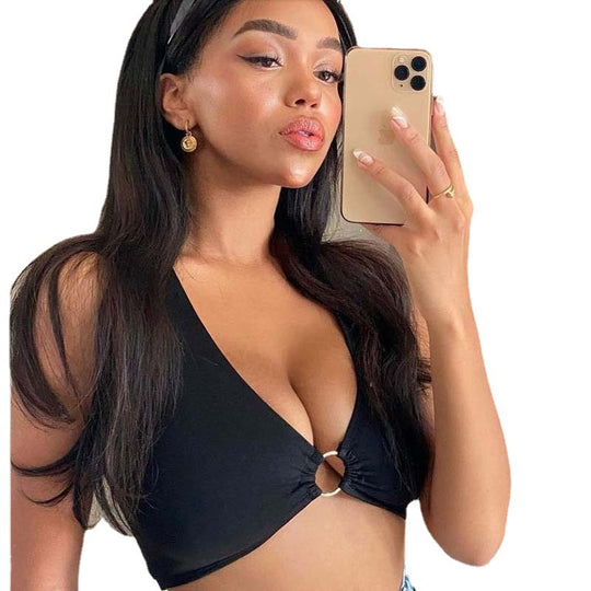 Damen Crop Top mit dekorativem Ring EB
