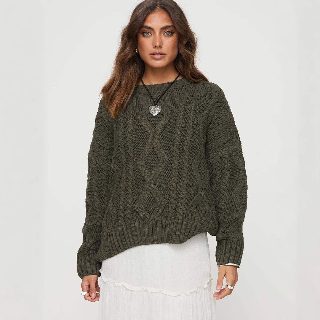Damen Grobstrickpullover mit voluminösen Ärmeln und klassischem Zopfmuster EB