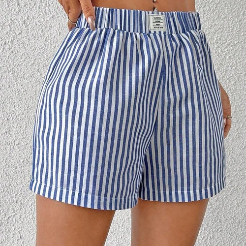 Damen gestreifte Shorts aus leichter Baumwolle mit elastischem Bund EB