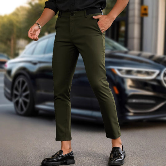 Herren elegante Slim-Fit Freizeithose mit elastischem Bund und klassischen Details EB