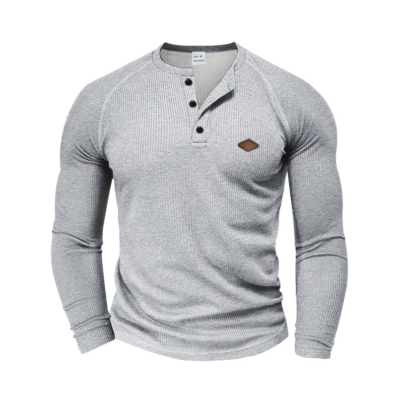 Herren Langarm-Henley-Shirt mit strukturiertem Gewebe und Knopfleiste EB