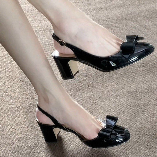 Damen elegante Sling-Pumps mit modischem Schleifendetail und bequemem Blockabsatz EB
