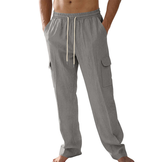Herren Cargo-Strandhose aus Leinenmix mit elastischem Bund und Kordelzug EB