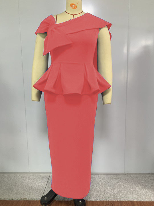 Damen Elegantes Peplum-Kleid mit asymmetrischem Schulterdesign EB