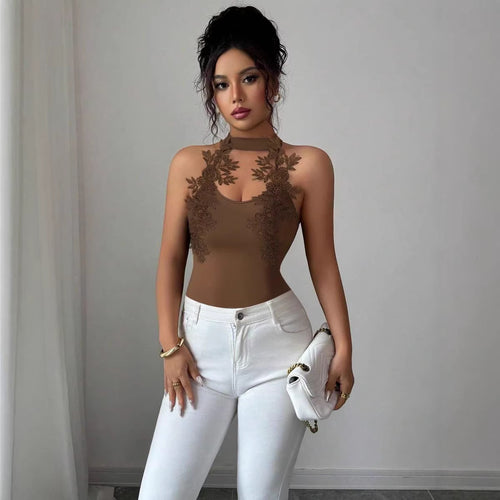 Damen Elegantes Bodysuit mit floralem Spitzeneinsatz EB