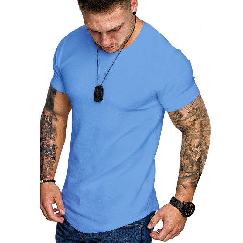 Herren nan figurbetontes Rundhalsshirt mit athletischem Schnitt elastischem Baumwoll-Elasthan-Mix und abgerundetem Saum EB