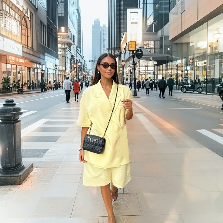 Damen lässiges hochwertiges Oversized Set mit Kurzärmeljacke und Shorts EB