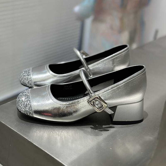Damen elegante Mary Jane Schuhe mit Glitzer-Detail EB