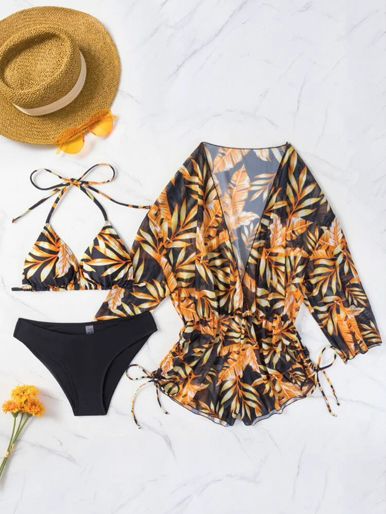 Damen Wendbare Strandmode mit floralem Kimono und Bikini EB