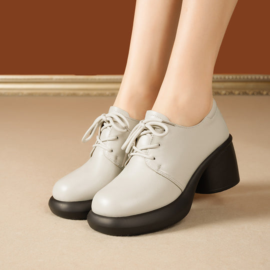 Damen Elegante Schnürschuhe mit hochgezogenem Blockabsatz und weichem Innenfutter EB