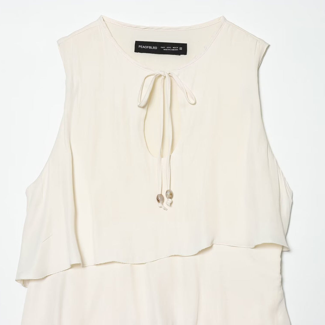 Damen Midi-Kleid mit schwingendem Volant und elegantem Bindegürtel EB