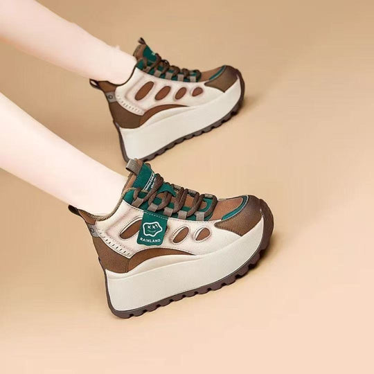 Damen Sportliche Plateau-Sneaker mit atmungsaktiver Mesh-Oberfläche und rutschfester Sohle EB