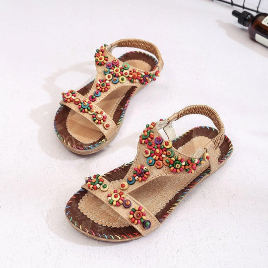 Damen modische Sandalen mit bunten Blumenapplikationen EB