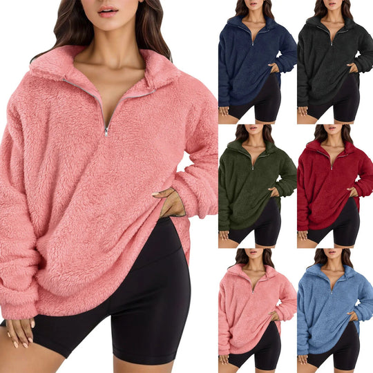 Damen Fleece-Pullover mit halbem Reißverschluss und Oversize-Schnitt EB