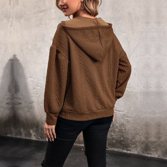 Damen Kapuzenpullover mit strukturiertem Zopfmuster EB