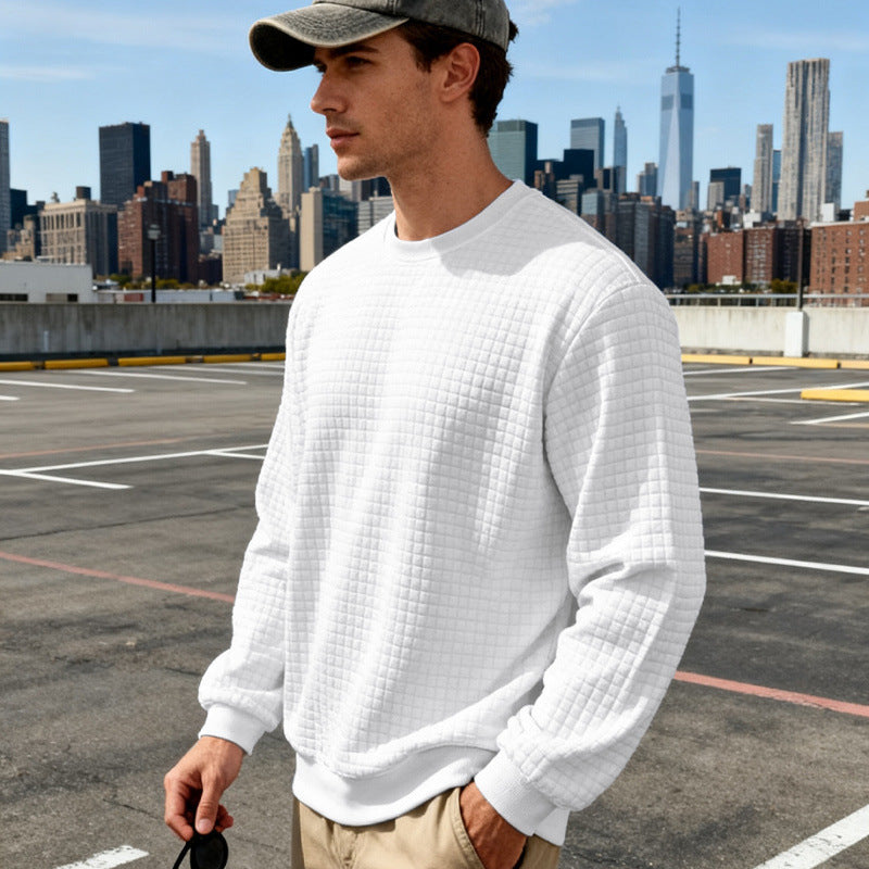 Herren nan strukturiertes Quadrat-Stepppullover mit Rundhals und elastischen Bündchen EB
