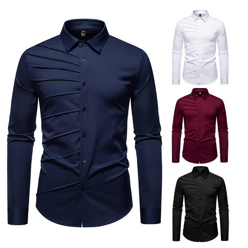 Herren Langarmhemd mit modischem Rippendesign EB