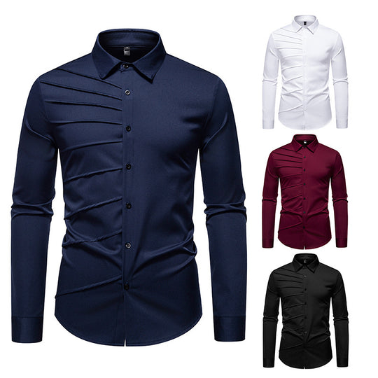 Herren Langarmhemd mit modischem Rippendesign EB