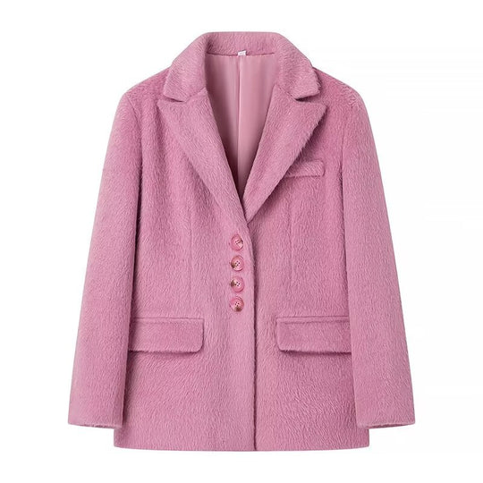 Damen elegante Veloursjacke mit klassische Knopfdetails EB