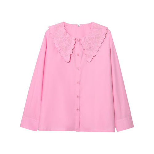 Damen elegante Bluse mit floralen Stickereien und Knopfleiste EB