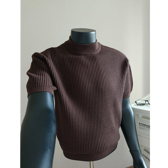 Herren nan kurzärmeliges Rippstrick-Shirt mit Stehkragen und schmaler Passform EB