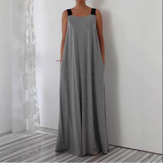 Damen luftiges Maxikleid mit verstellbaren Trägern und Taschen EB