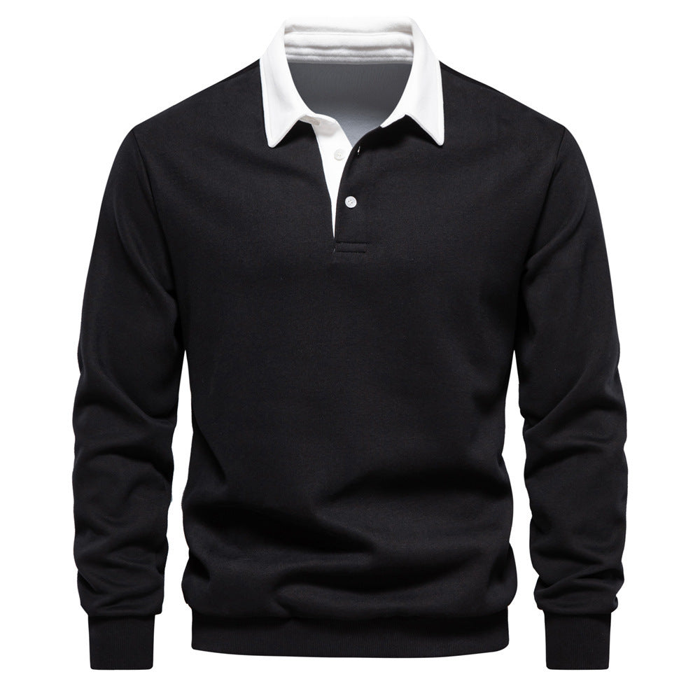 Herren nan elegantes Langarm-Poloshirt mit Kontrastkragen EB