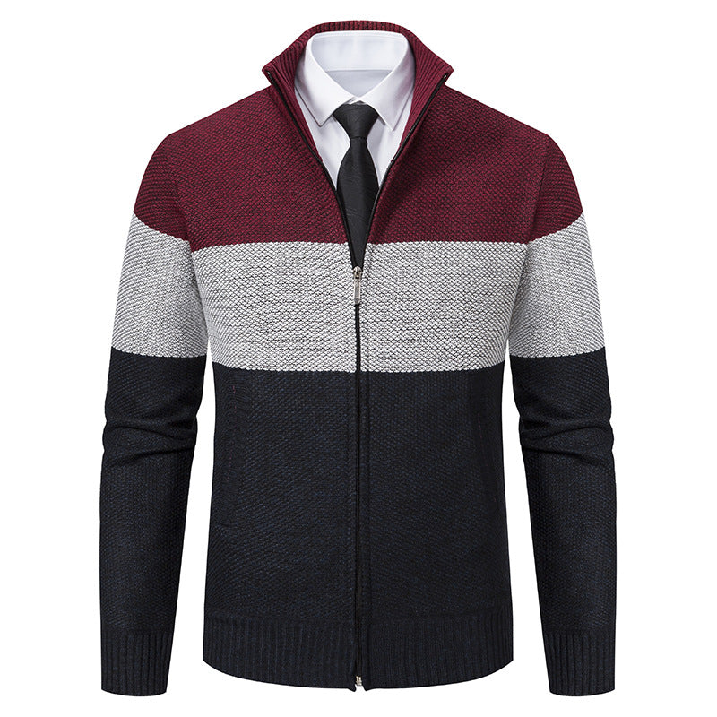 Herren modische Strickjacke mit hohem Kragen und modernem Reißverschluss EB