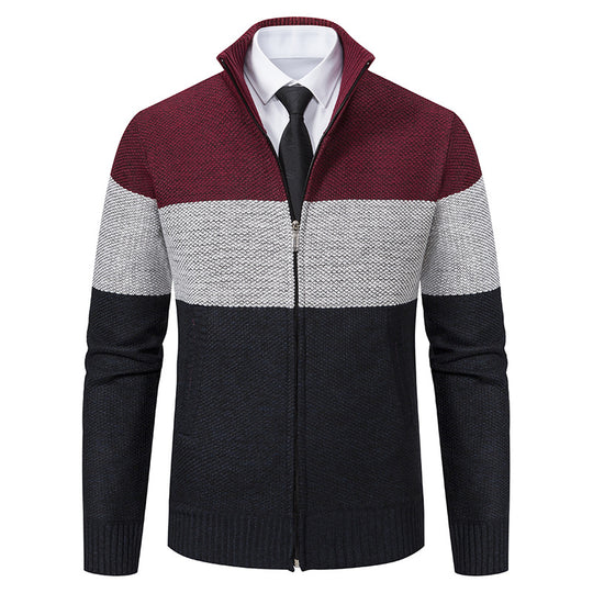 Herren modische Strickjacke mit hohem Kragen und modernem Reißverschluss EB