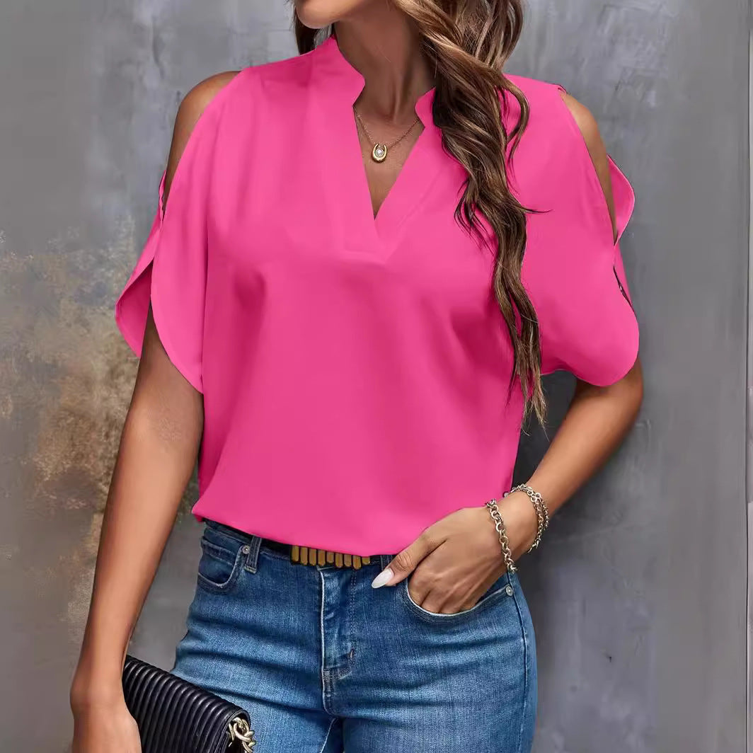 Damen Bluse mit Cut-Out-Ärmeln und eleganter Stehkragen EB