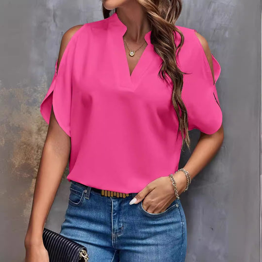 Damen Bluse mit Cut-Out-Ärmeln und eleganter Stehkragen EB