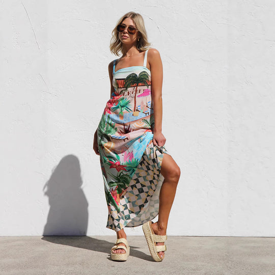 Damen Sommerliches Maxikleid mit buntem Print und luftiger Passform EB