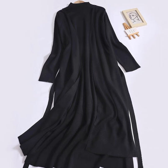 Damen eleganter Longmantel mit asymmetrischem Schnitt und hohem Kragen EB