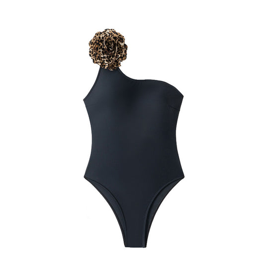Damen Einseitiger Badeanzug mit elegantem Tiermuster und floralem Akzent EB