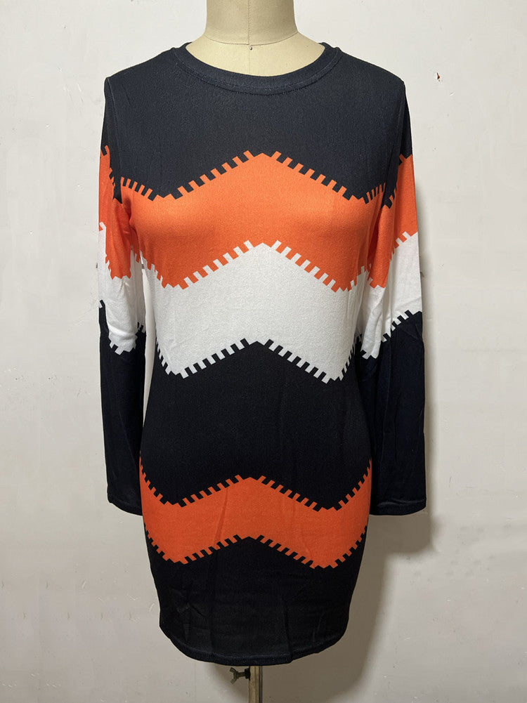 Damen nan Longsleeve-Strickkleid mit Chevron-Muster, geradem Saum und körperumspielender Passform EB