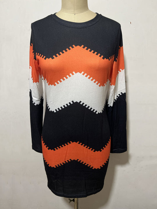 Damen nan Longsleeve-Strickkleid mit Chevron-Muster, geradem Saum und körperumspielender Passform EB