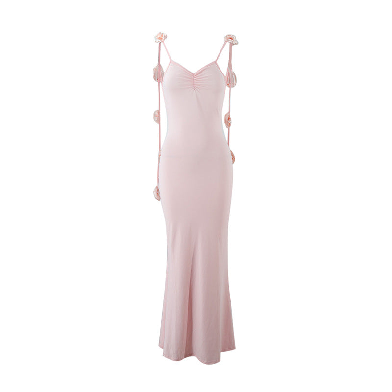 Damen Elegantes Maxikleid mit einzigartigen Rüschenträgern EB