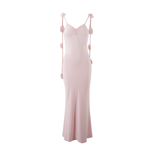 Damen Elegantes Maxikleid mit einzigartigen Rüschenträgern EB