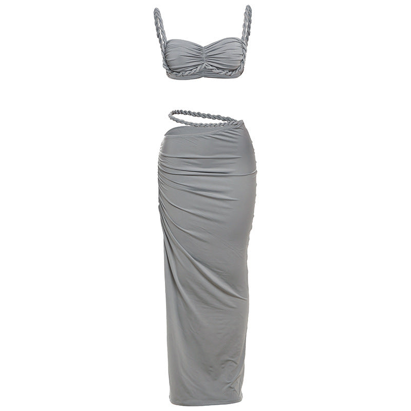 Damen Set mit crop Top und langem Rüschenrock EB