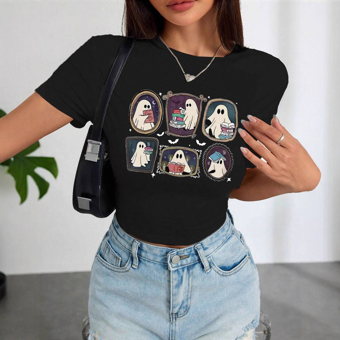 Damen Crop-T-Shirt mit verspieltem Geistermotiv EB
