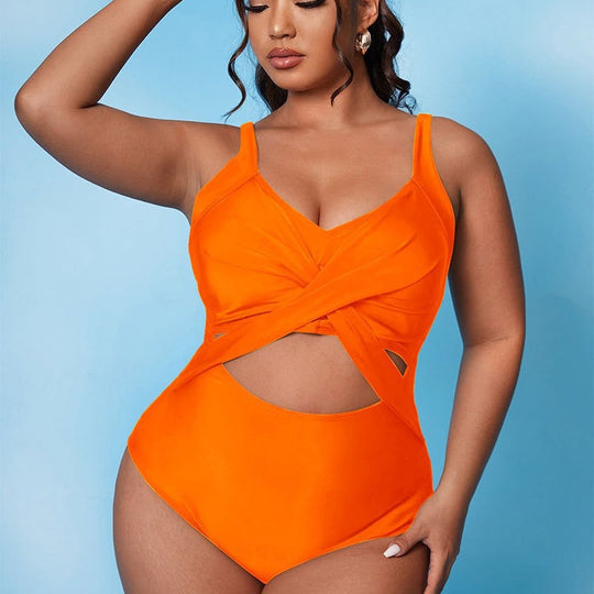 Damen Einteiler Badeanzug mit raffiniertem Wickeldesign und seitlichen Cut-Outs EB