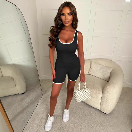 Damen Sportlicher Jumpsuit mit dekorativen Kontrastnähten und figurformendem Schnitt EB