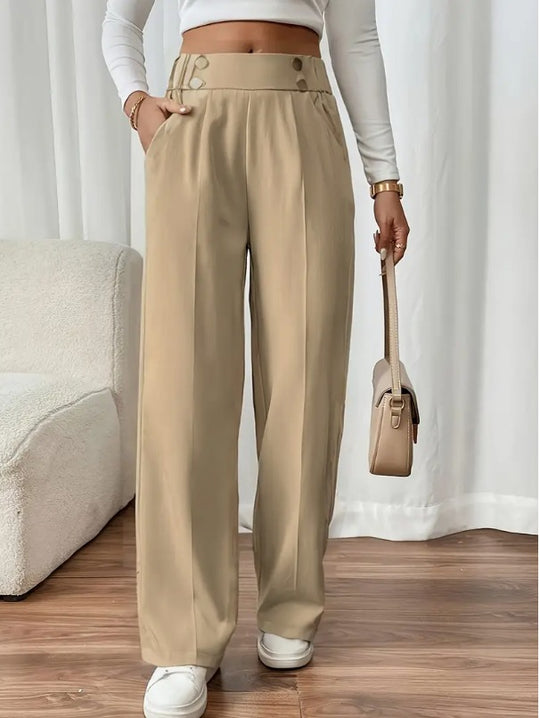 Damen Klassische weite Hose mit Knopfleiste und Taschen EB
