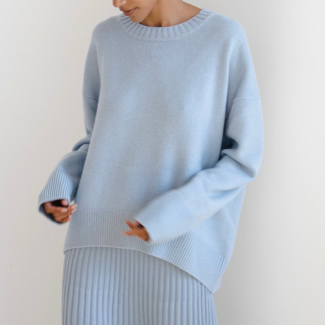 Damen Oversized Pullover mit feinem Strickmuster und breiten Bündchen EB
