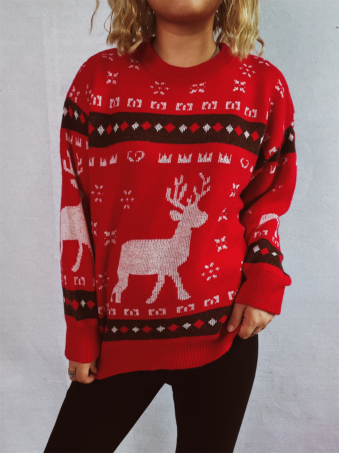 Damen Weihnachtspullover mit festlichem Rentier-Motiv und bequemer Passform EB