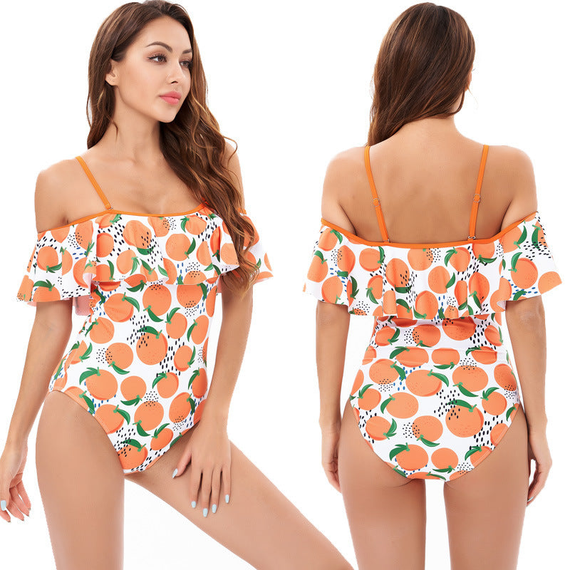 Damen Einteiler Badeanzug mit floralem Rüschendesign EB