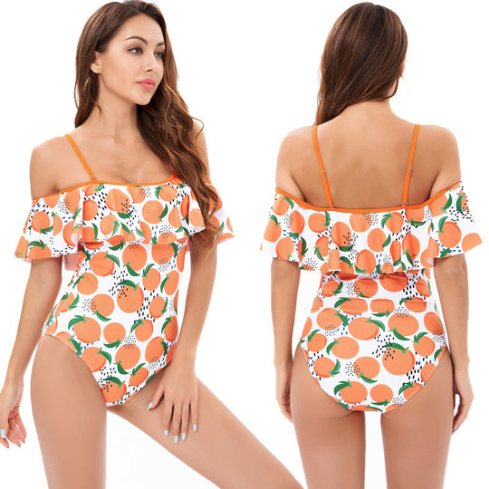 Damen Einteiler Badeanzug mit floralem Rüschendesign EB