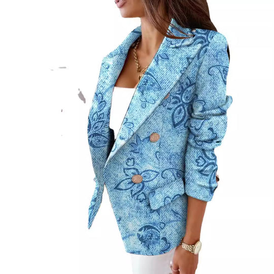 Damen Modischer Blazer mit Zebra-Muster und doppelter Knopfleiste EB